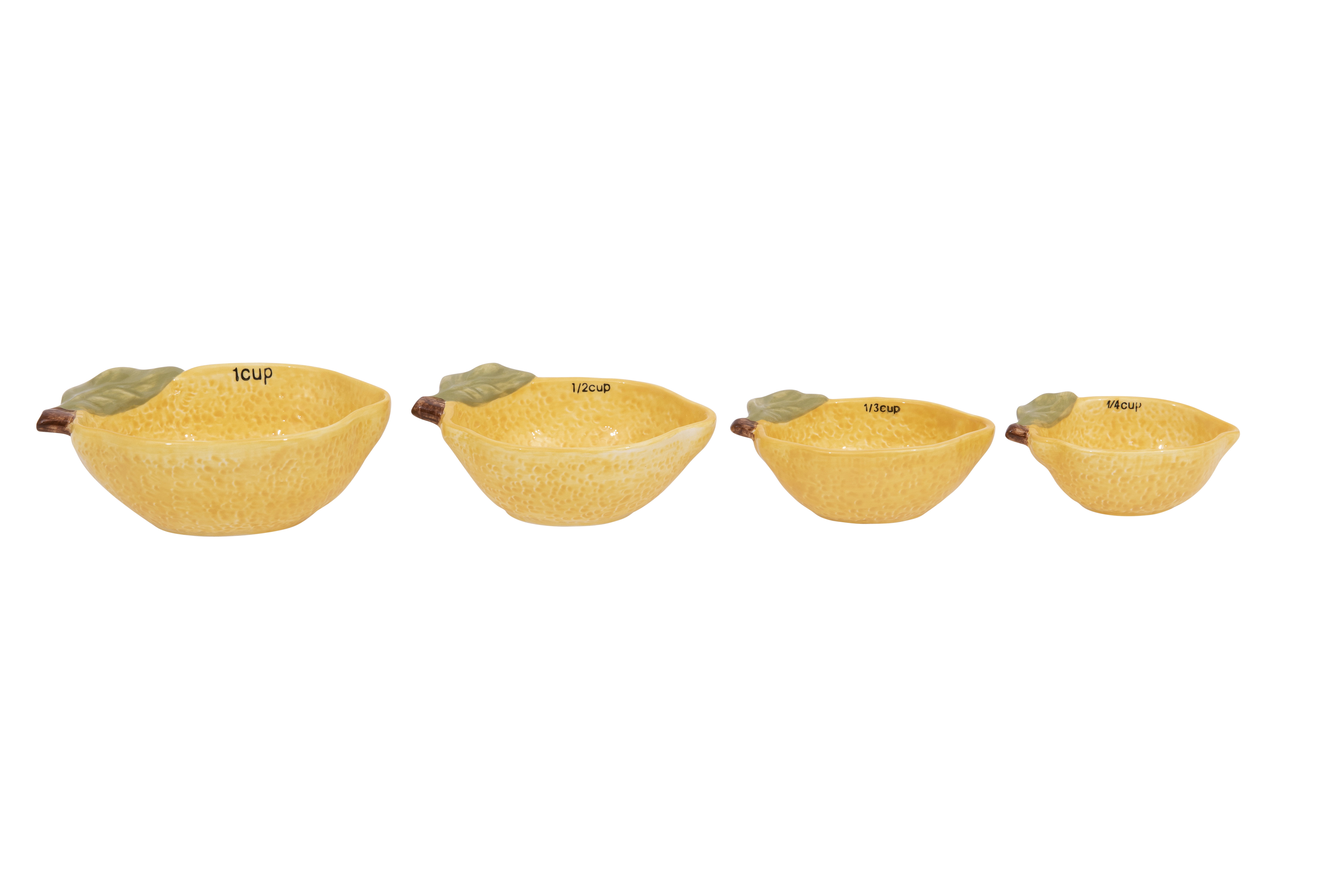 Hand-Painted Yellow Stoneware Lemon Measuring Cups Set