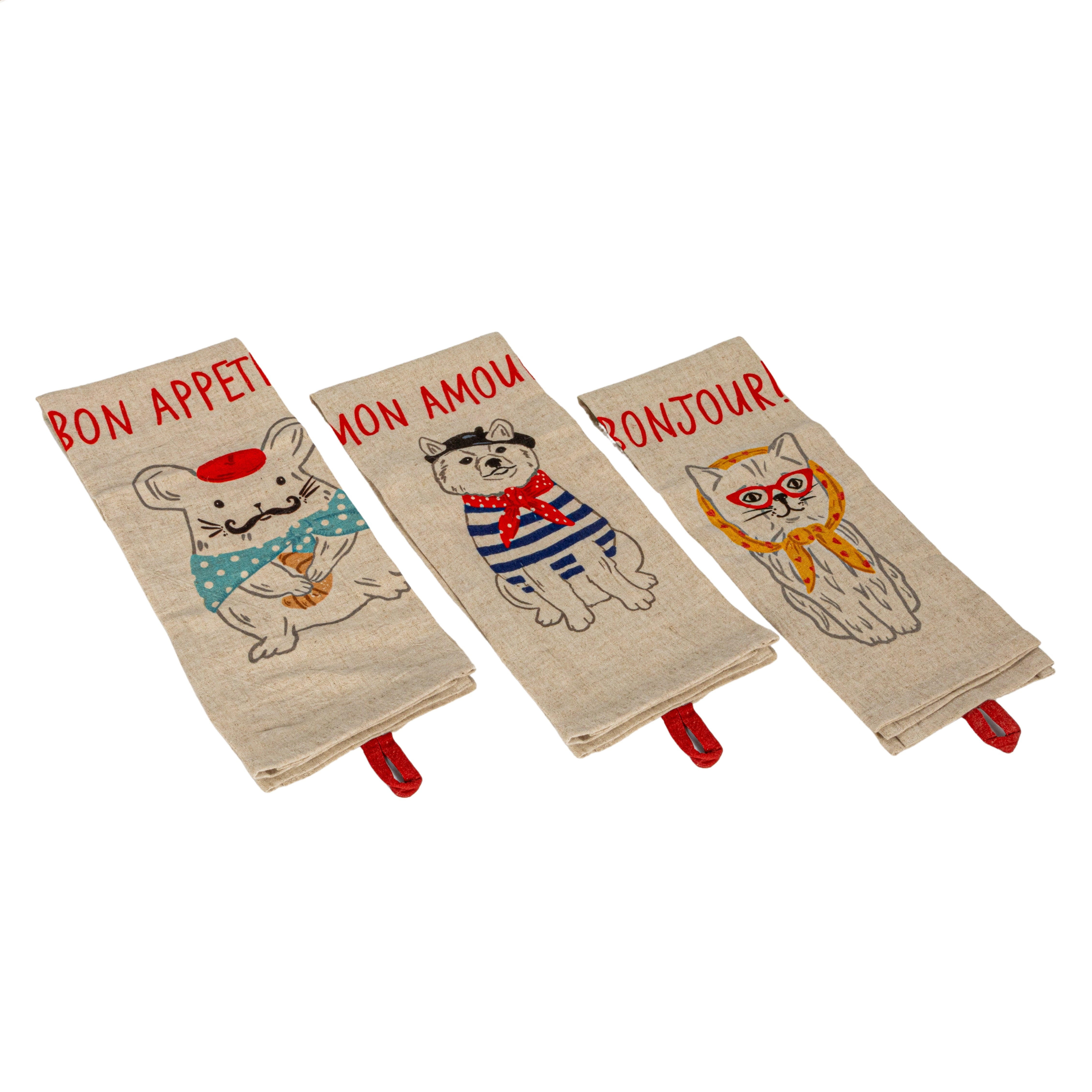 Multicolor Cotton Linen Blend French Text Tea Towel Set