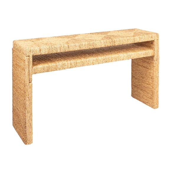Creative Co-Op Long Acacia Wood and Water Hyacinth Console Table, Natural