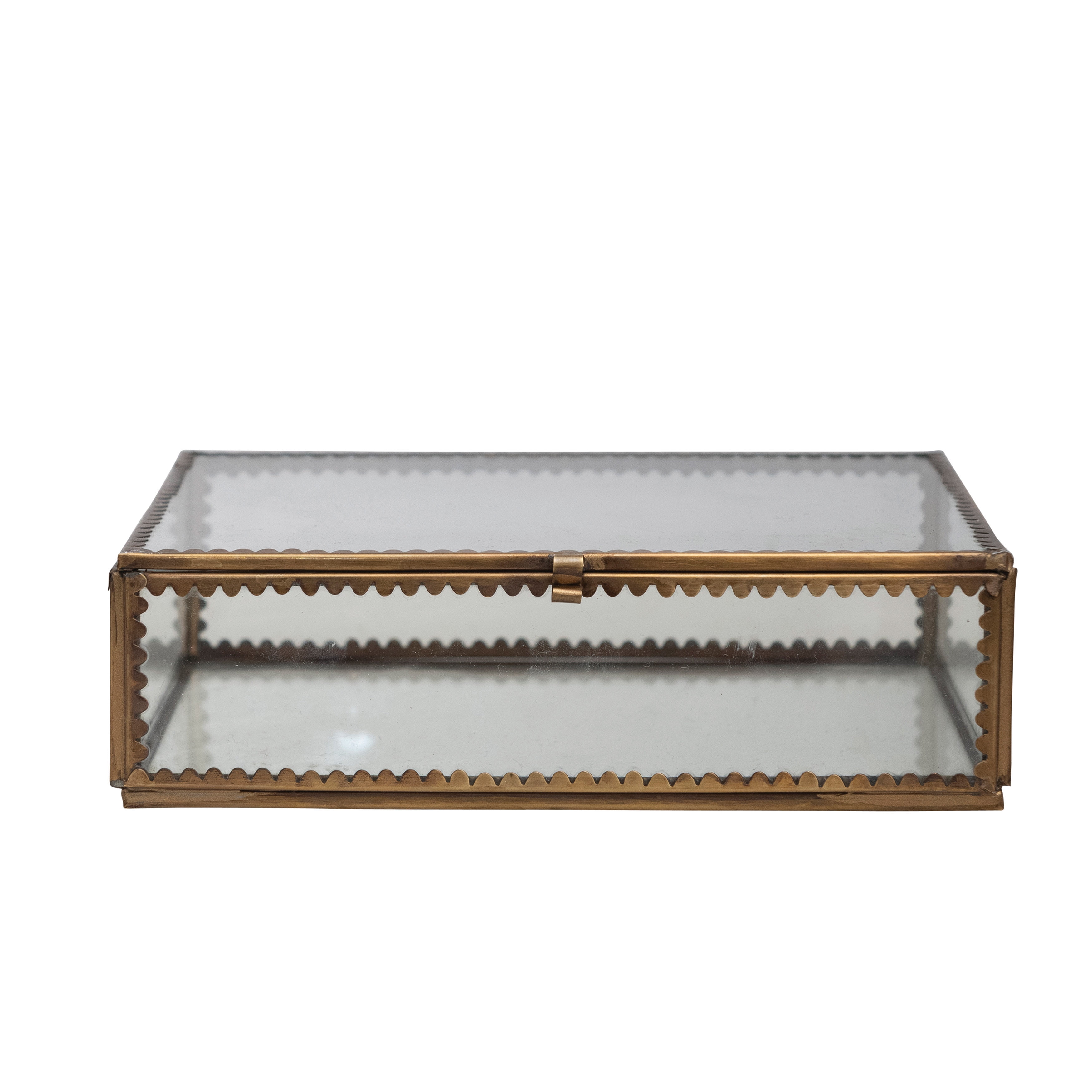 Antique Brass and Glass Display Box with Scalloped Edges