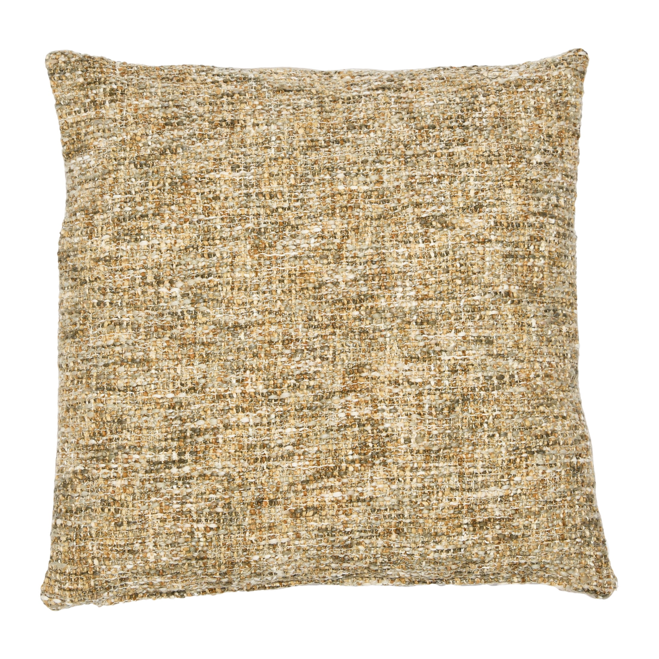 20" Gray and Tan Mélange Cotton Blend Bouclé Pillow