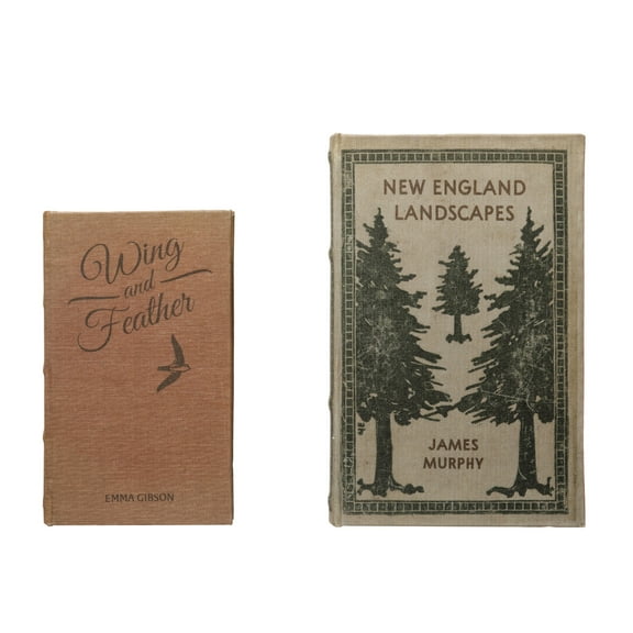 Creative Co-Op MDF & Canvas Book Storage Boxes, Set of 2 "New England Landscapes"