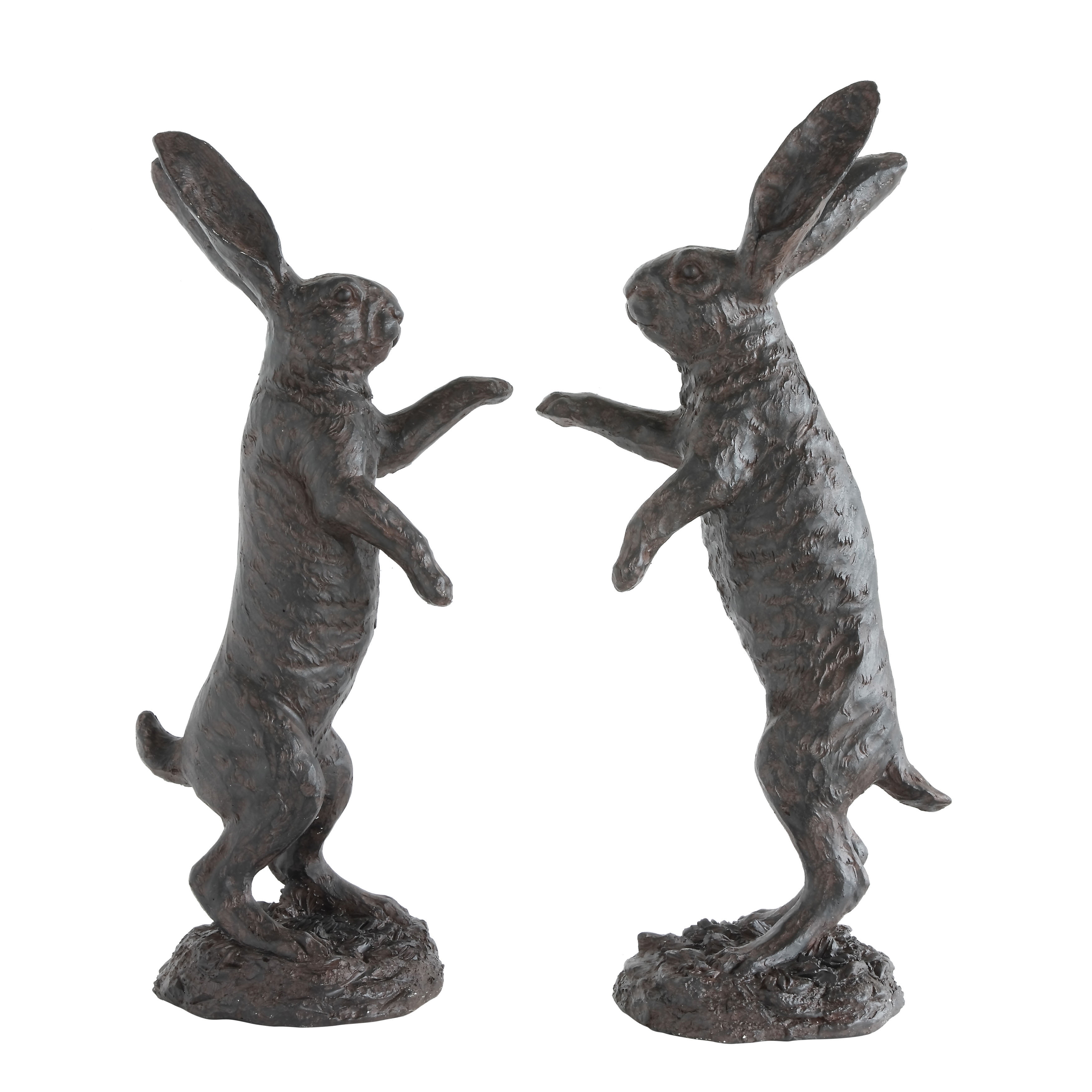 Bronze Metal Dancing Rabbit Figurines, 28.25" Tall