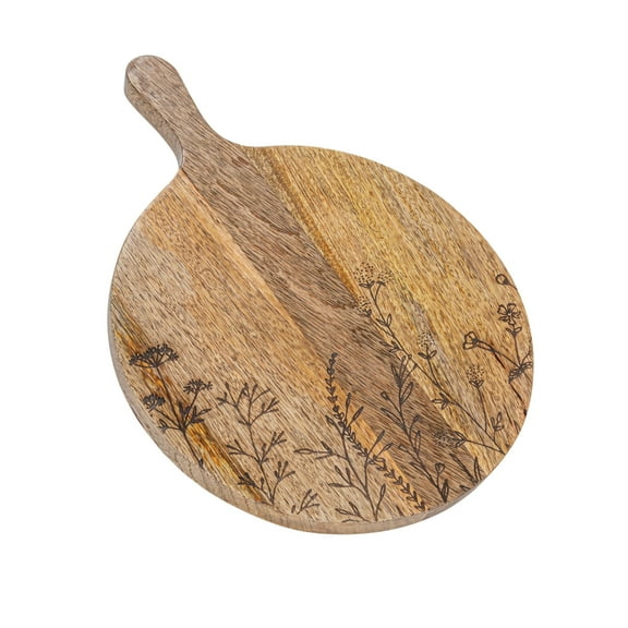 Creative Co-Op Mango Wood Cheese Board with Laser Etched Flowers, Natural