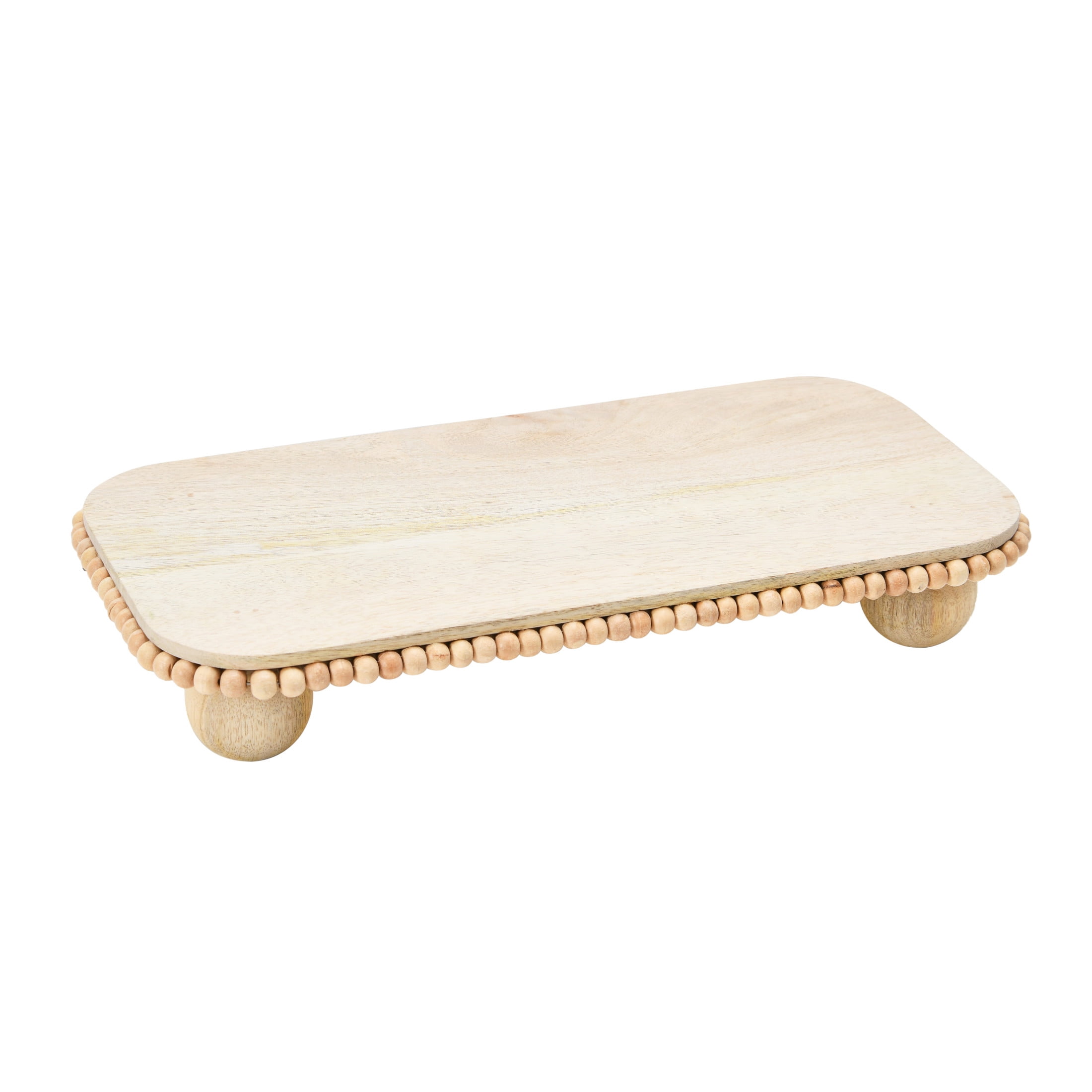 Natural Mango Wood Beaded Edge Pedestal Tray