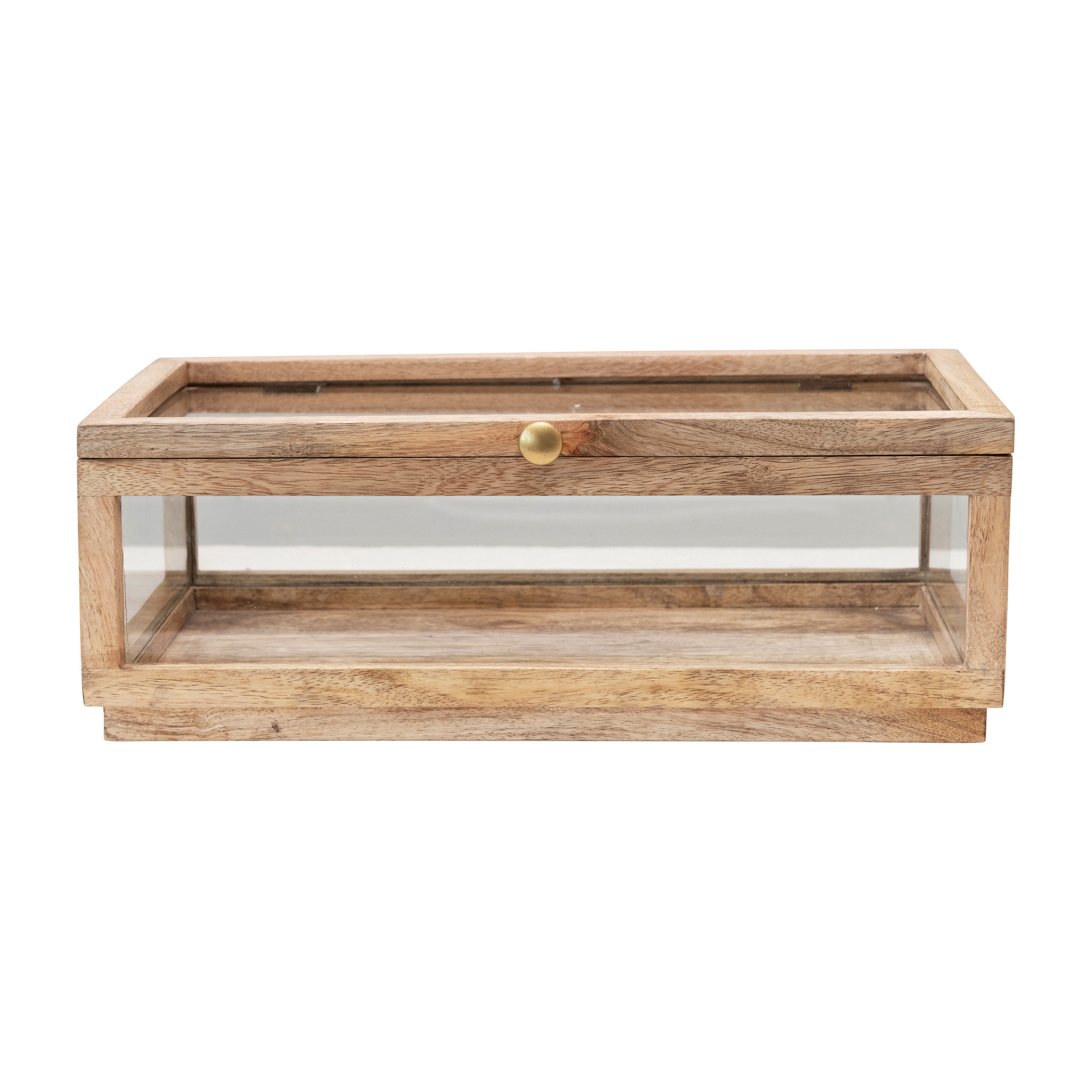 Natural Mango Wood and Glass Display Box with Lid