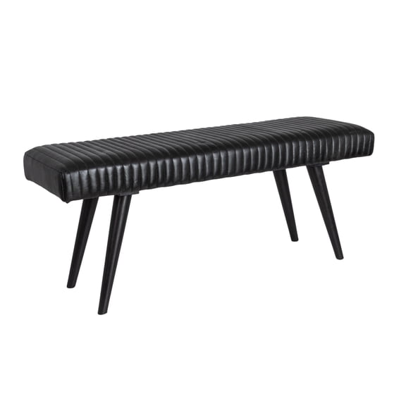 Creative Co-Op Mango Wood and Leather Grid Bench, Black