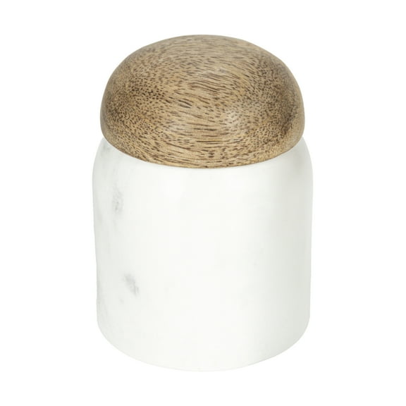 Creative Co-Op Marble and Mango Wood Pinch Pot with Lid, White and Natural