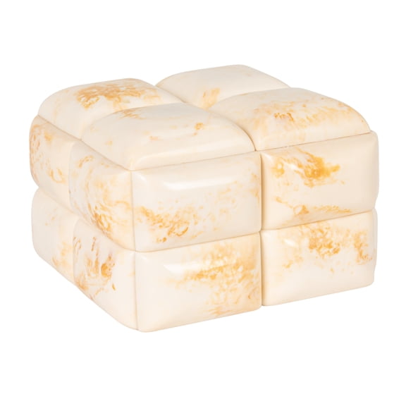 Creative Co-Op Marbled Resin Square Studded Decorative Storage Box with Lid, Ivory Marbled Finish