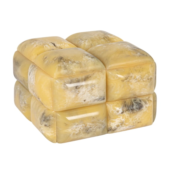Creative Co-Op Marbled Resin Square Studded Decorative Storage Box with Lid, Yellow Marbled Finish