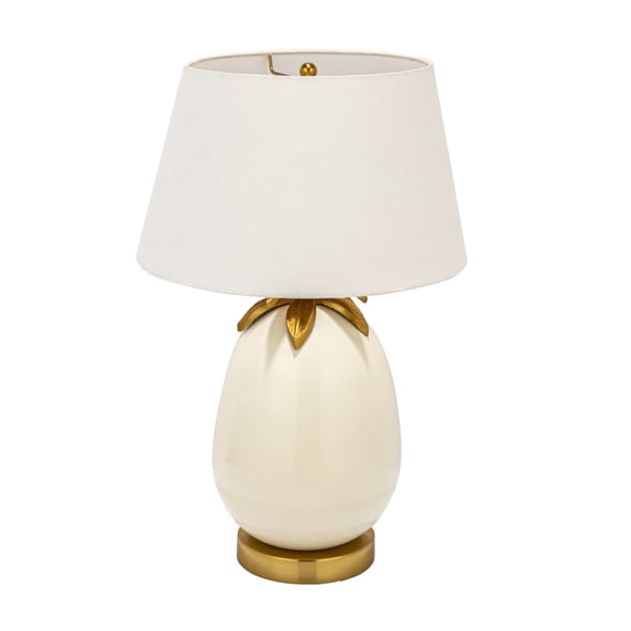 Creative Co-Op Metal Base Table Lamp with Pineapple Detail and Shade, White and Gold