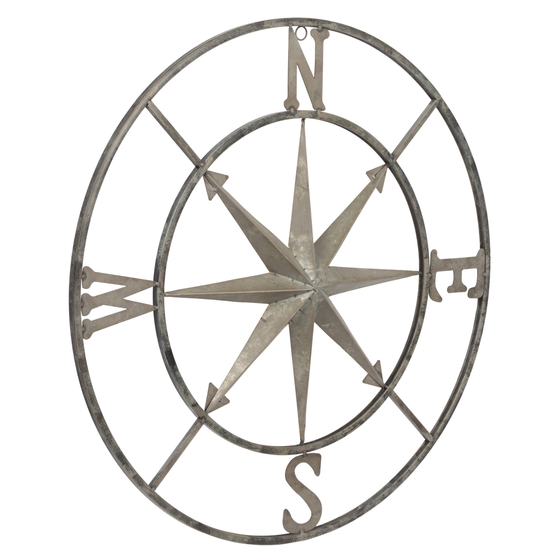 Creative CoOp Metal Compass Wall Décor, Distressed Silver