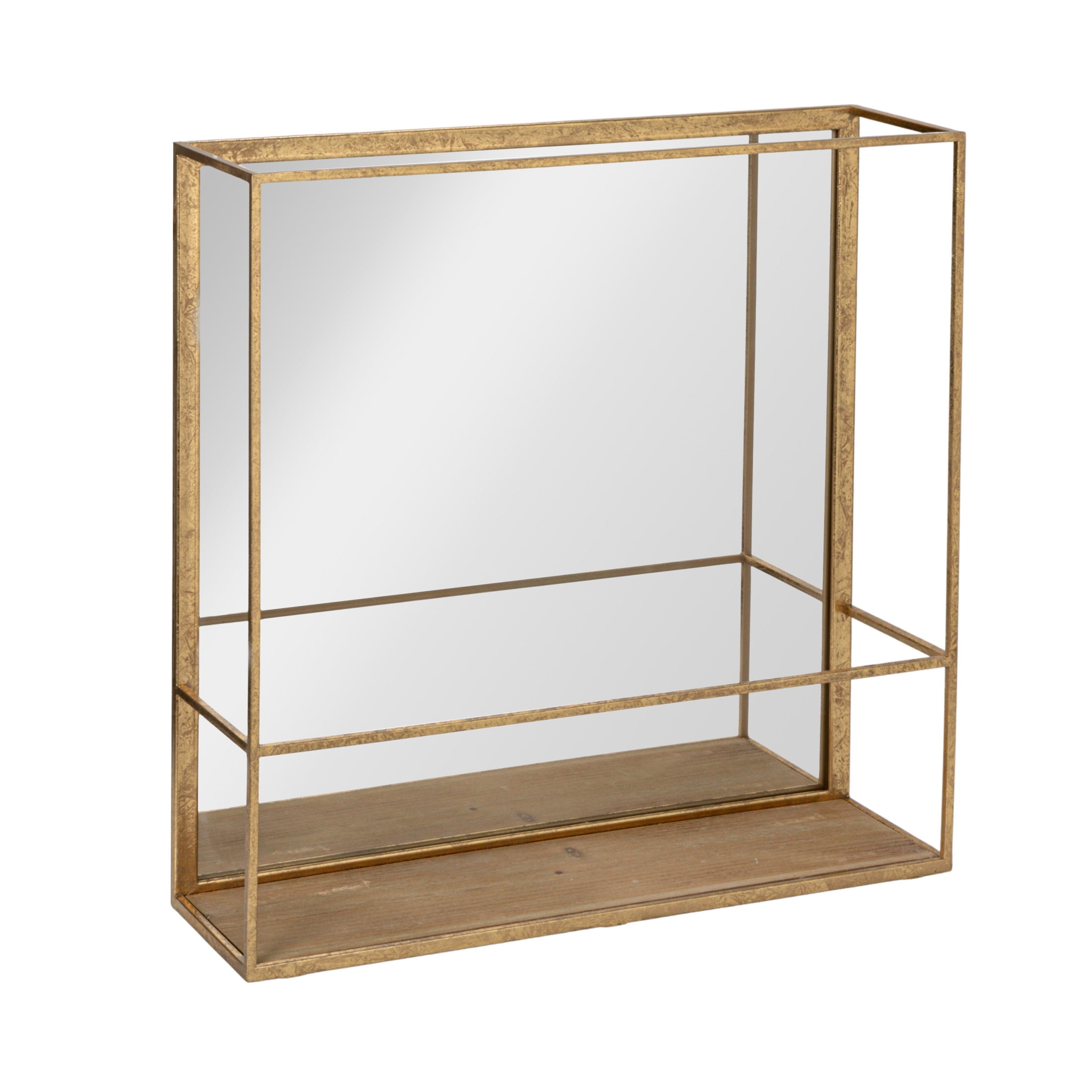 Gold Rectangular Metal and Wood Shadowbox Wall Mirror