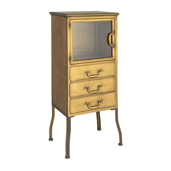 Creative Co-Op Metal Storage Cabinet with 3 Drawers, Antique Brass Finish