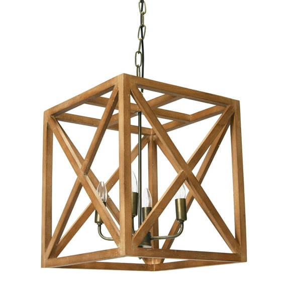 Creative Co-Op Metal and Wood Cage Chandelier, Brown