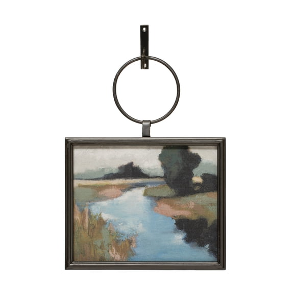 Creative Co-Op Metal and Wood Framed Landscape Wall Art with Hanging Bracket, Multicolor
