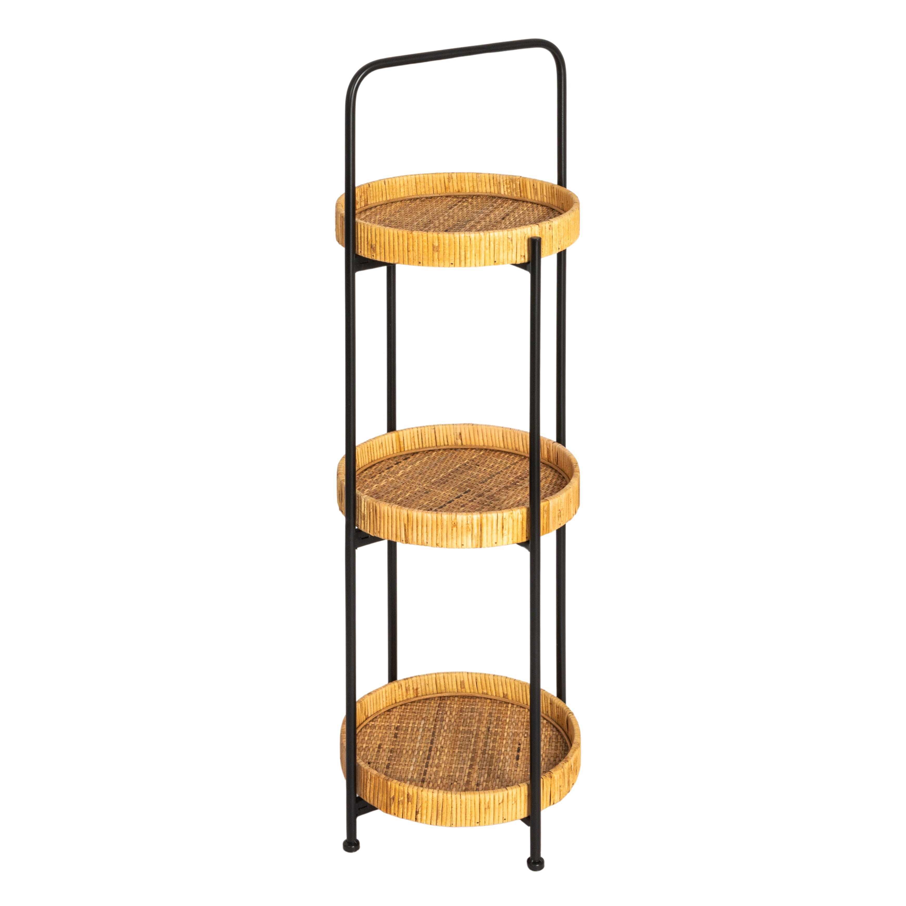 Co-Op Modern Arched Metal Plant Stand or Shelf with 3 Round Removable Rattan Trays, Black with Natural at Walmart