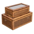 thumbnail image 1 of Creative Co-Op Modern Decorative Rectangle Woven Rattan and Wood Display Boxes with Glass Top, Set of 2 Sizes, Dark Brown Finish, 1 of 5