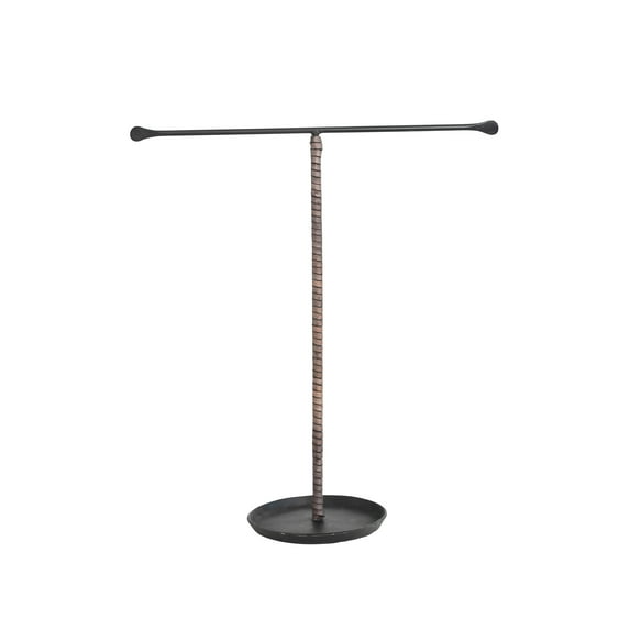 Creative Co-Op Modern Metal and Leather Jewelry Stand, Black