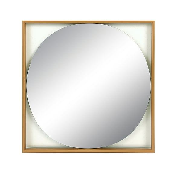 Creative Co-Op Modern Round Floating Mirror with Square Wood Frame, Gold
