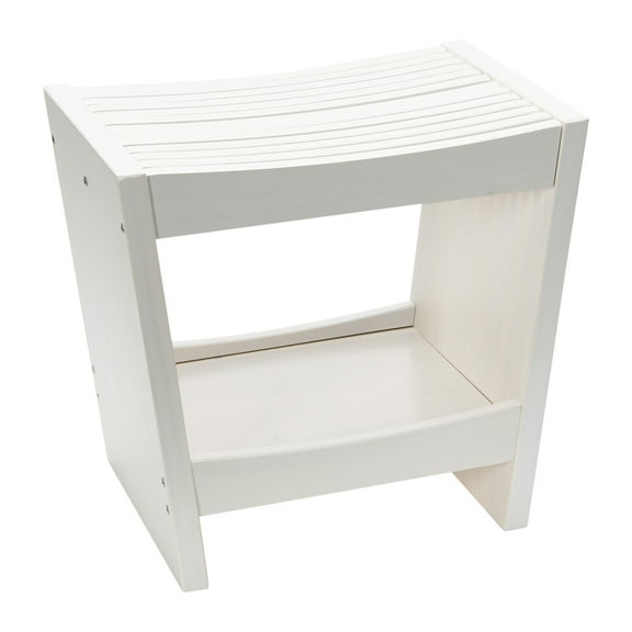 Creative Co-Op Modern Slatted Solid Wood Stool With Storage Shelf, White Finish