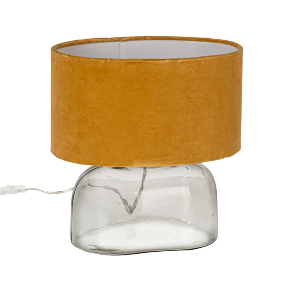 Creative Co-Op Modern Table Lamp with Glass Base and Velvet Shade, Mustard Yellow