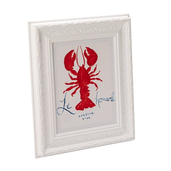 Creative Co-Op Moulded Composite Framed Canvas Wall Decor with a Lobster and Painted Frame, White, Red and Blue