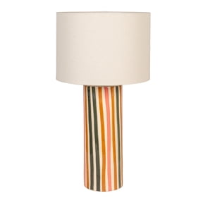Creative Co-Op Multicolor Stripe Stoneware Table Lamp with Linen Shade