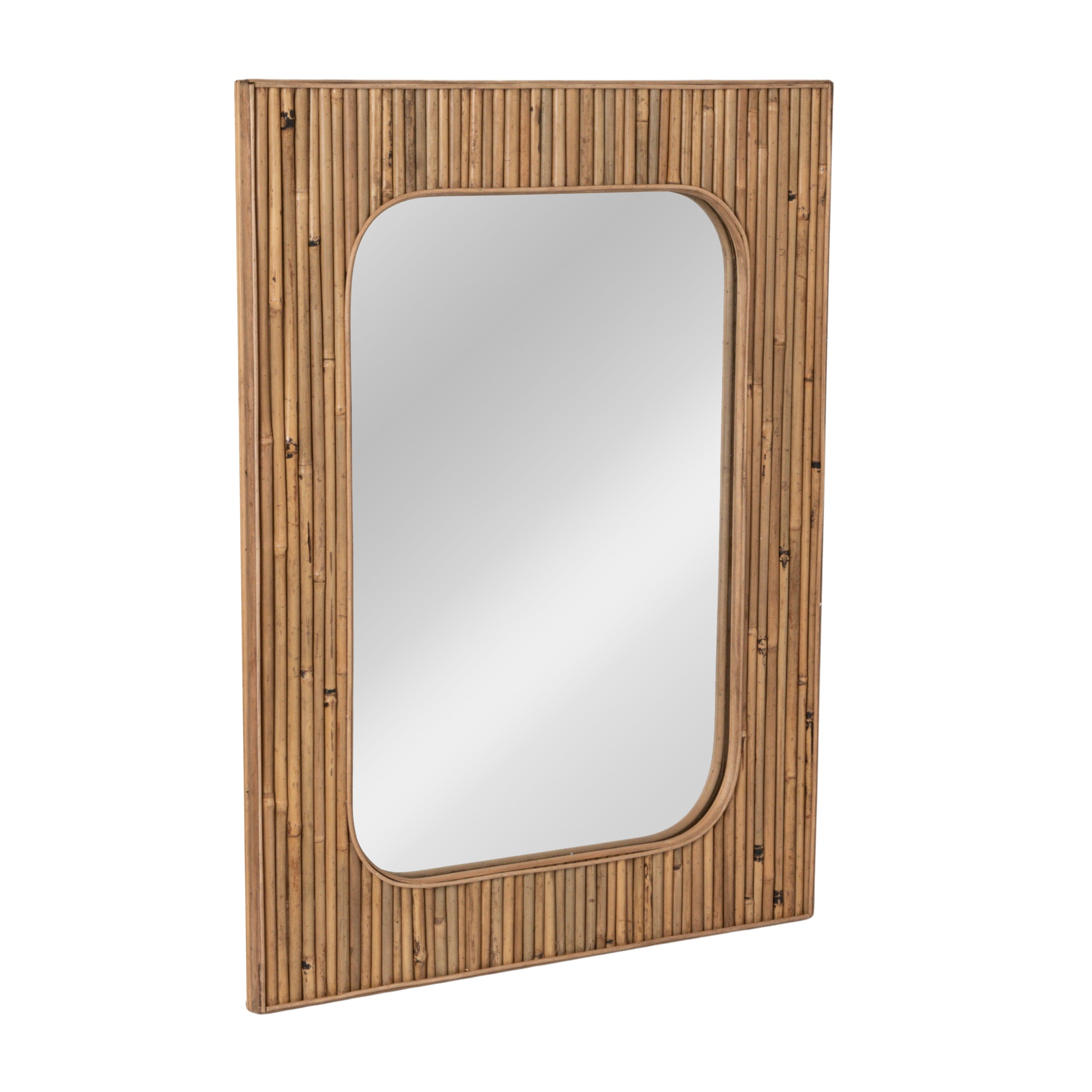 Natural Rattan and Firwood Rectangular Wall Mirror