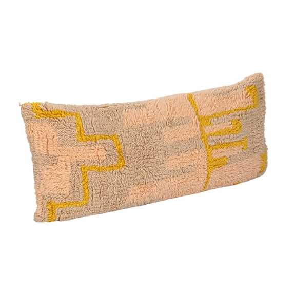 Creative Co-Op New Zealand Wool Shag Lumbar Pillow with Design and Cotton Back, Pink, Yellow and Cream