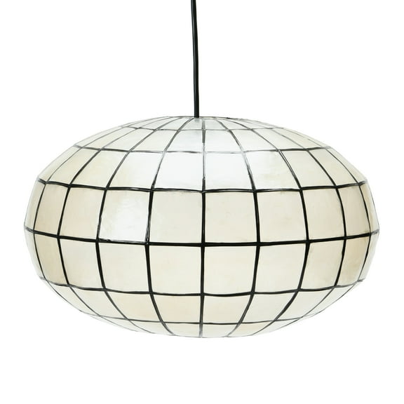 Creative Co-Op Oblong Capiz Ceiling Light, White and Black
