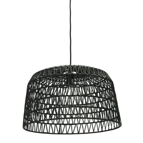 Creative Co-Op Open Weave Metal and Paper Rope Ceiling Light, Black