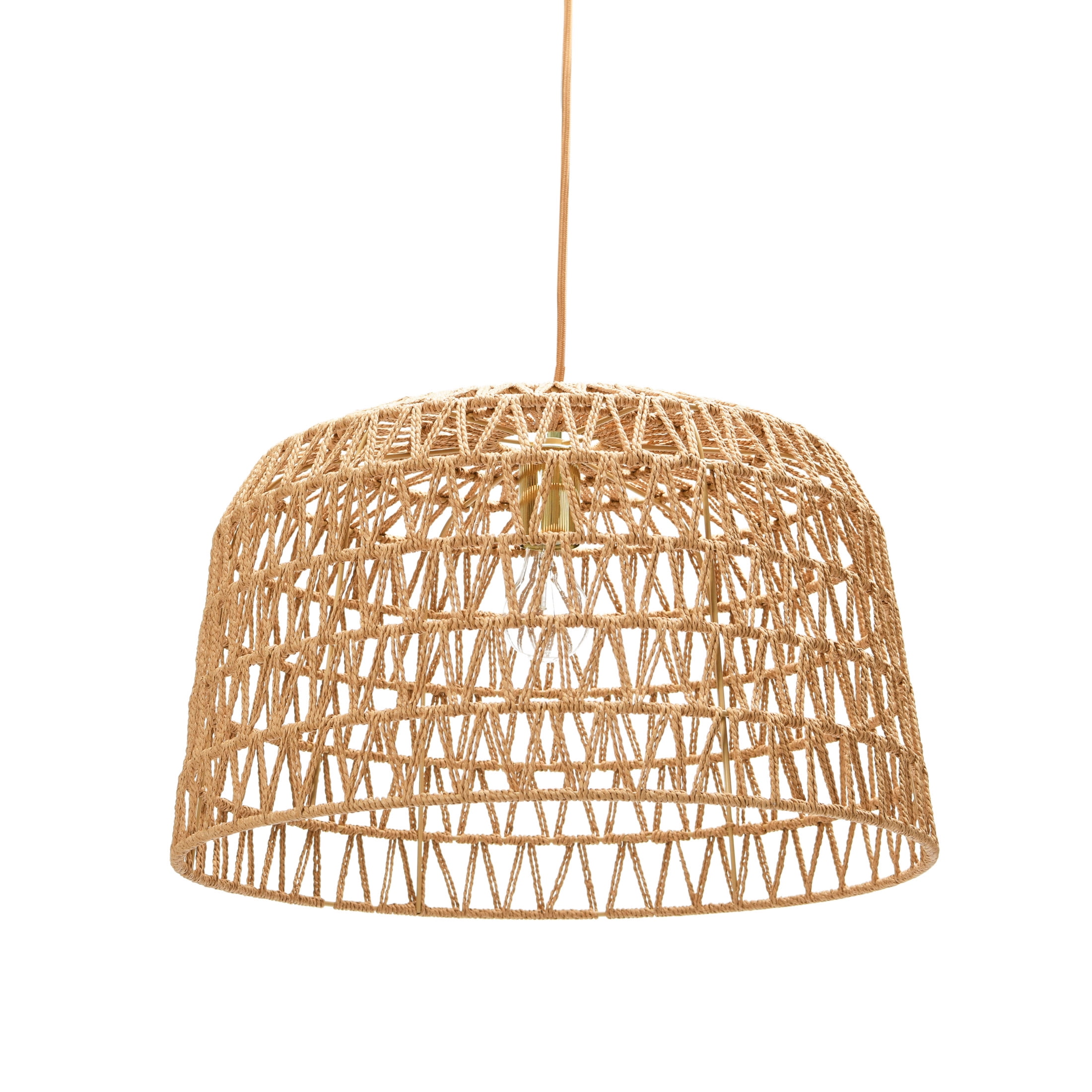 Natural Woven Paper Rope and Gold LED Bohemian Pendant Light
