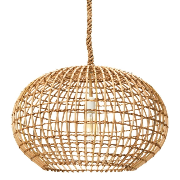 Creative Co-Op Open-Weave Wicker Ceiling Light, Natural
