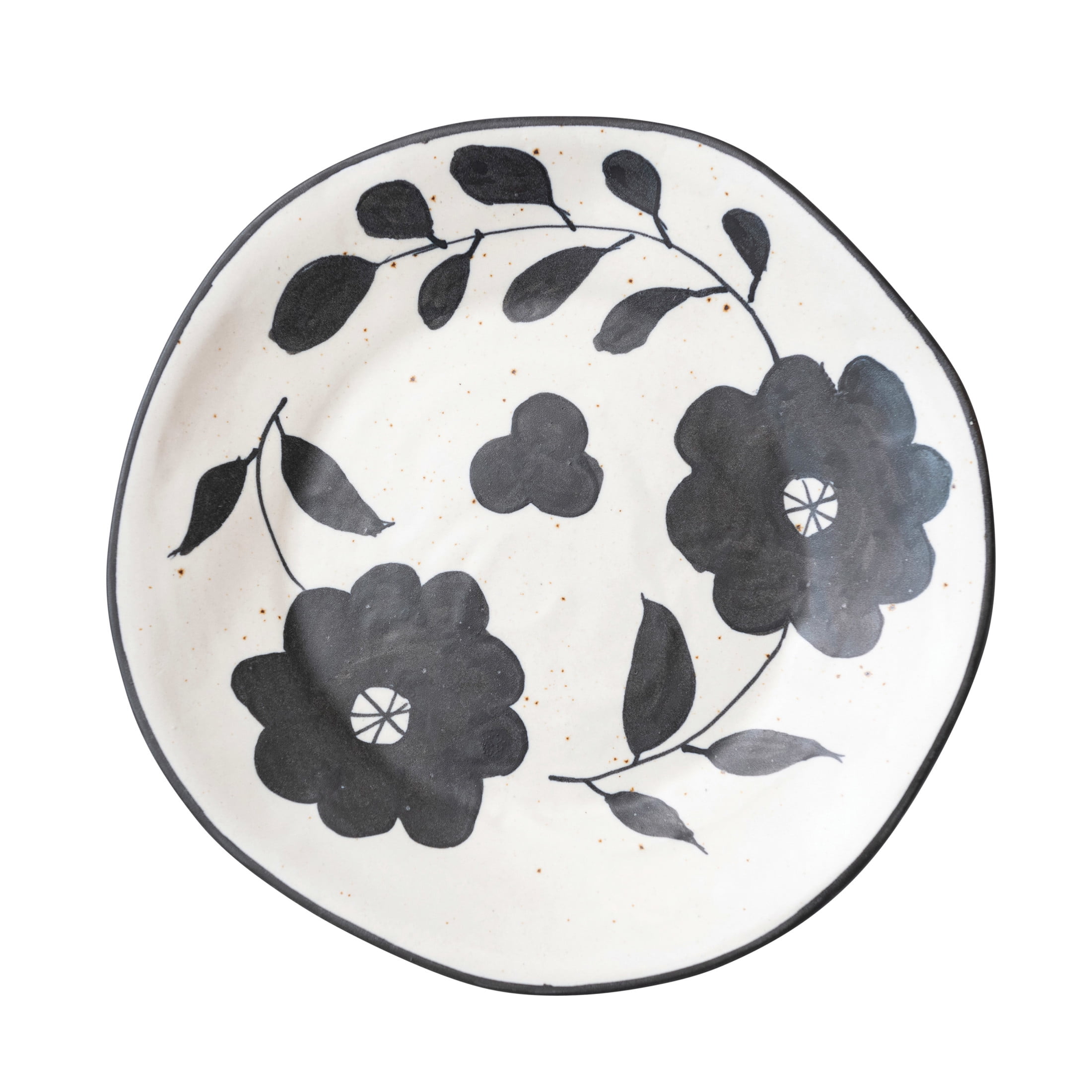 Hand-Painted Black and White Ceramic Floral Appetizer Plate