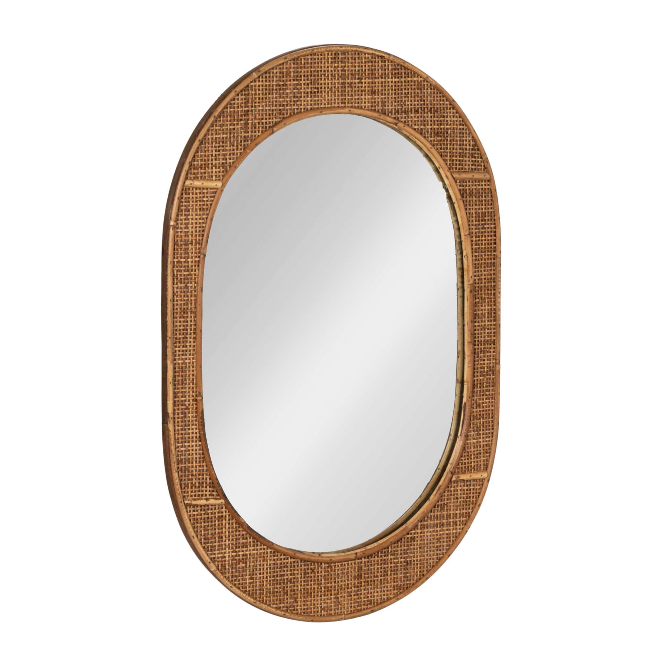 Natural Oval Bamboo and Rattan Wall Mirror