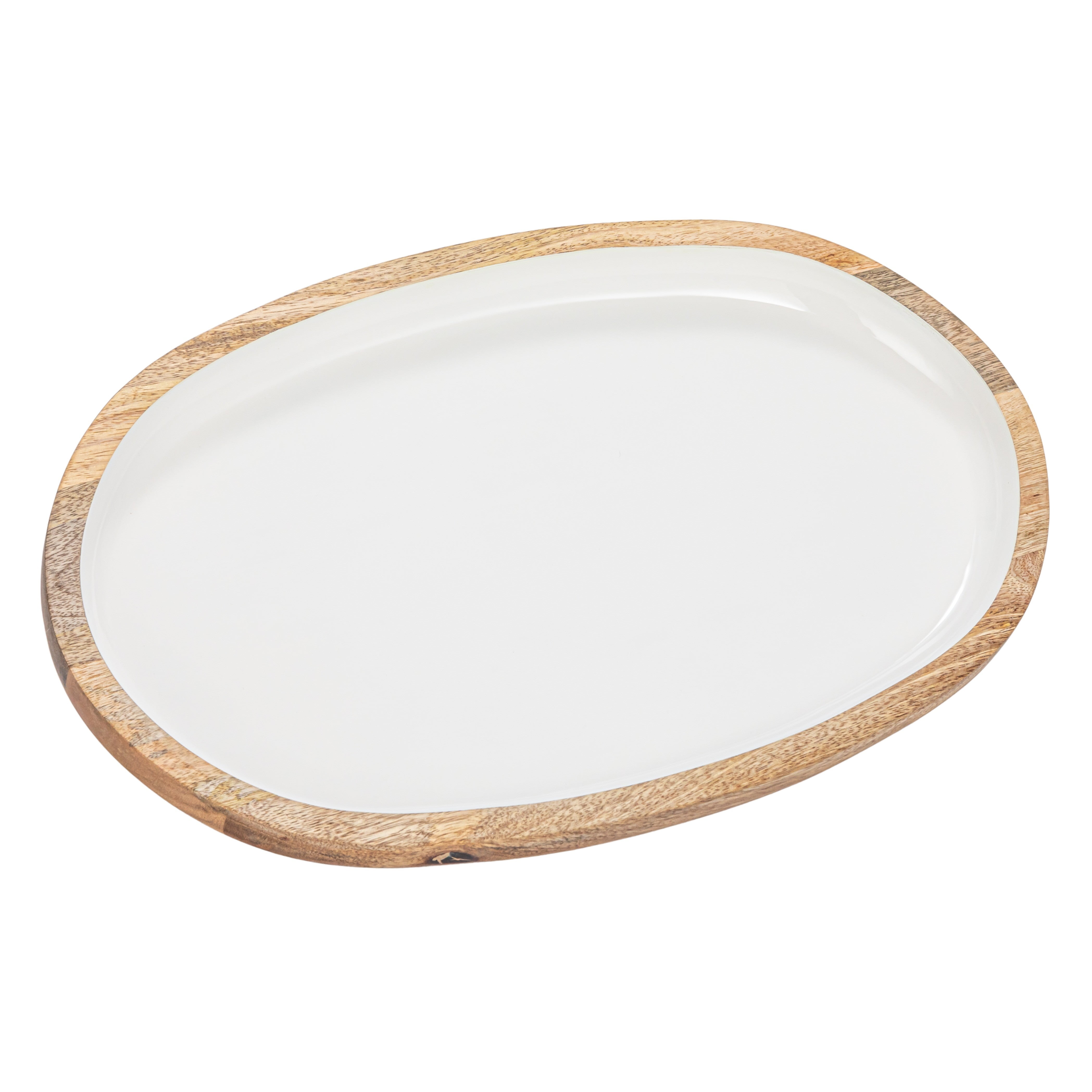 Oval White and Natural Mango Wood Serving Tray
