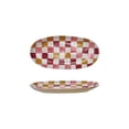 thumbnail image 1 of Creative Co-Op Oval Hand-Painted Stoneware Platter with Check Pattern, Multicolor, 1 of 2