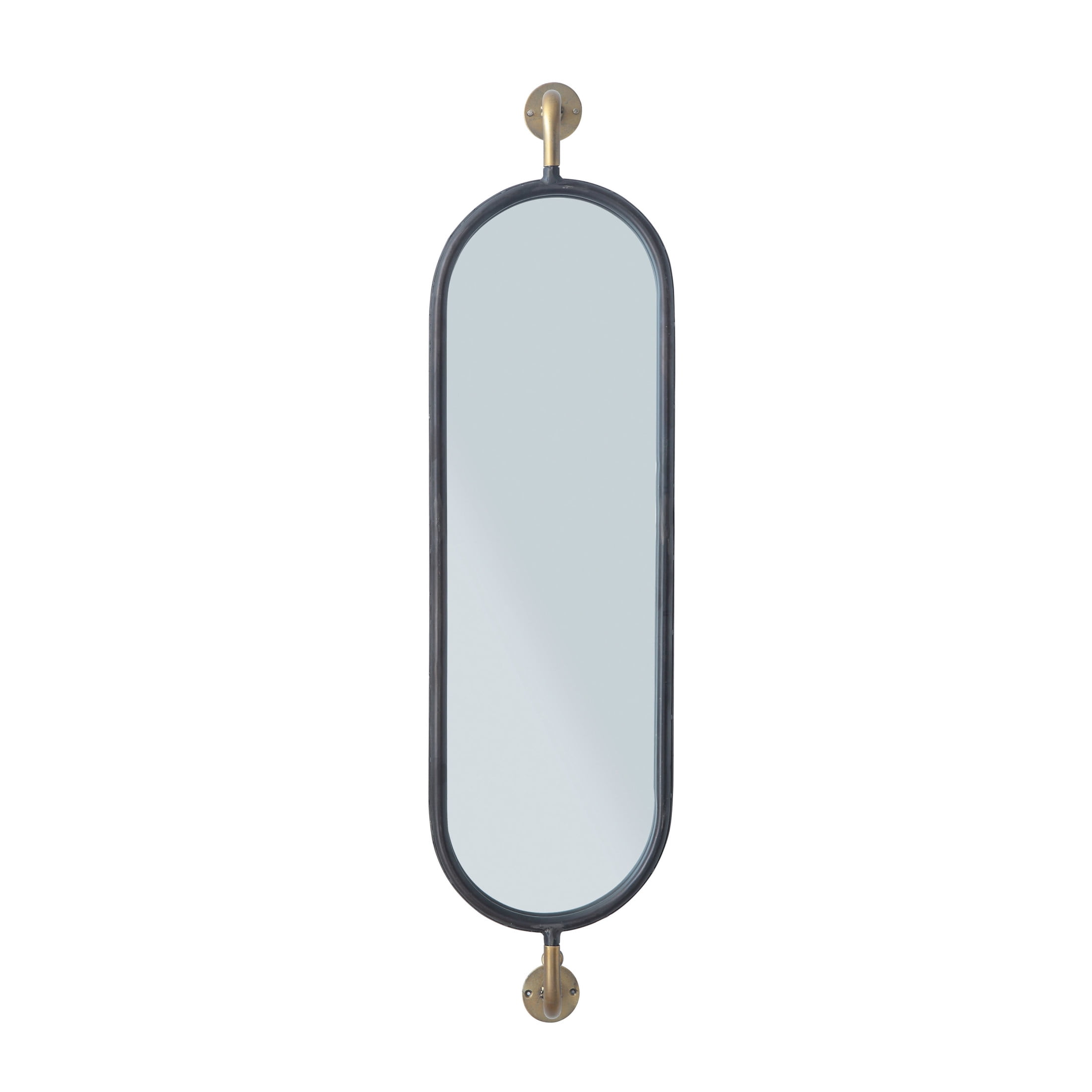 Small Oval Black and Gold Metal Framed Decorative Mirror