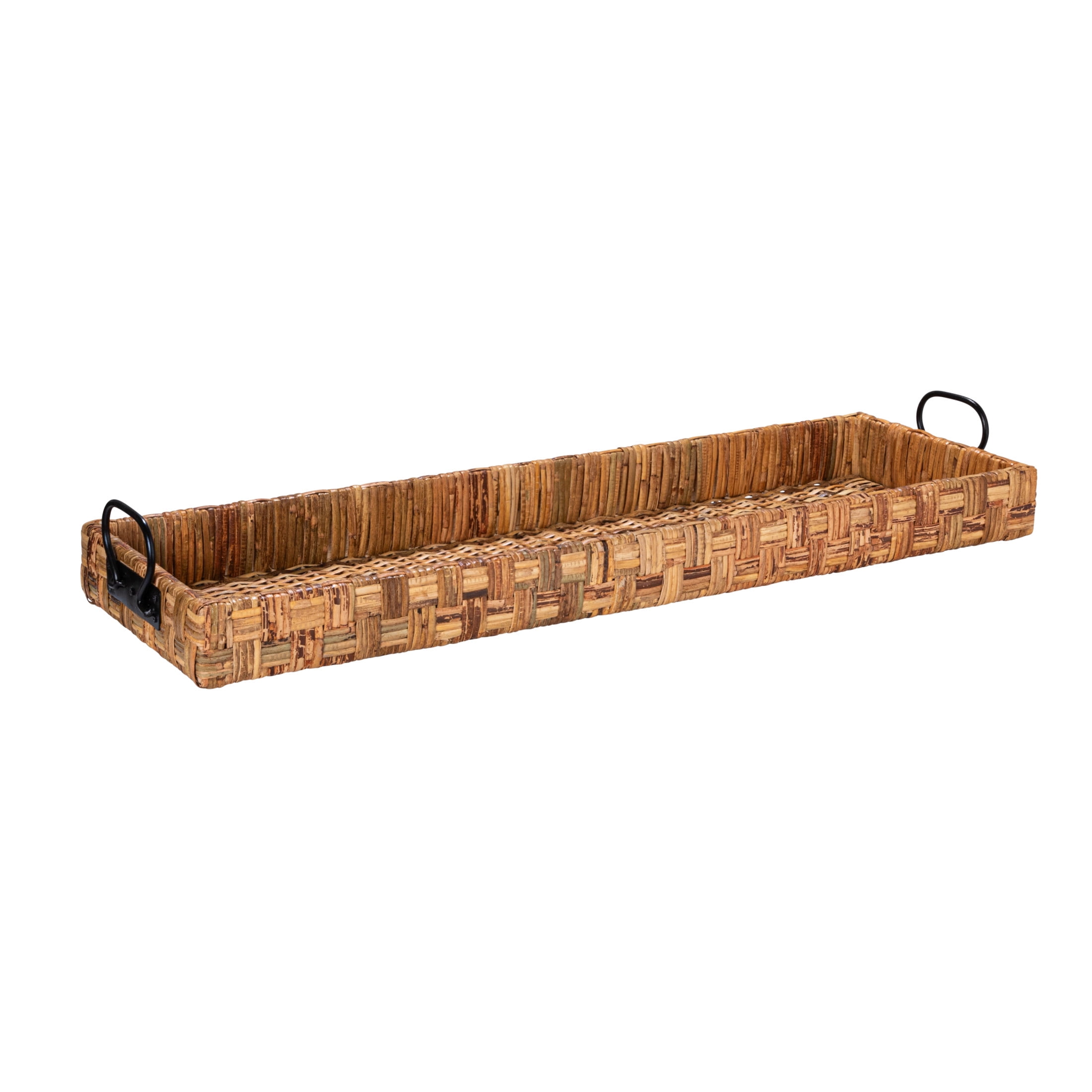 Natural Hand-Woven Rattan Tray with Metal Handles