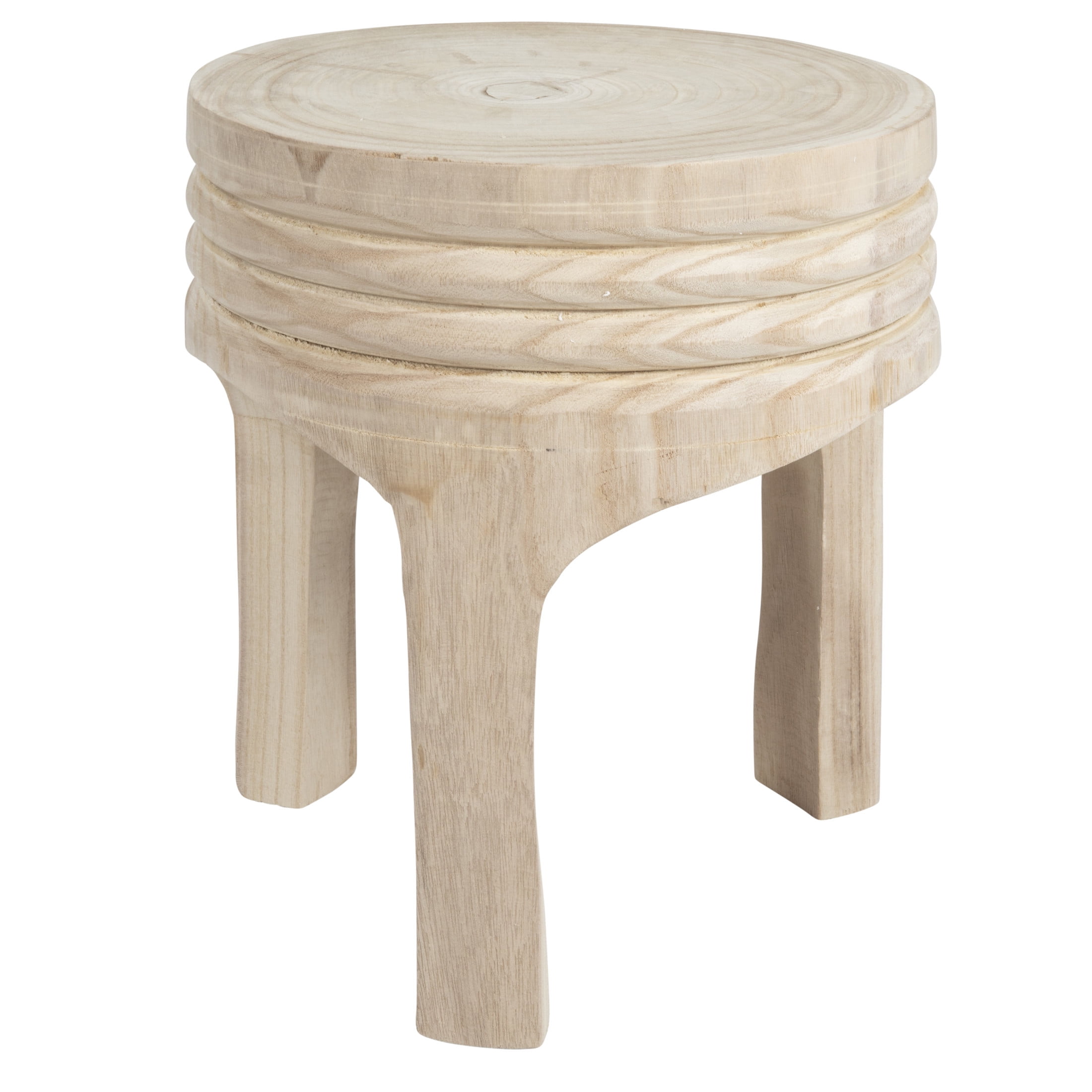 Natural Brown Paulownia Wood Carved Backless Stool