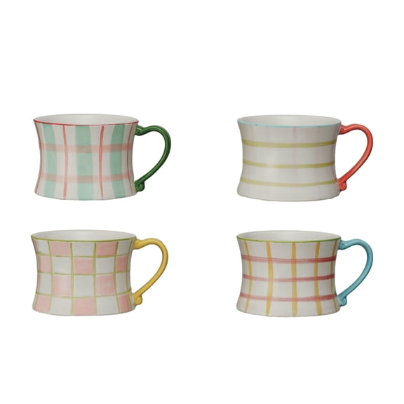 Creative Co-Op Plaid Panache Stoneware Mug Set, Multicolor, Set of 4
