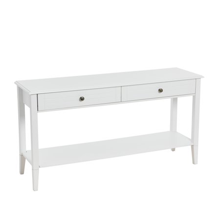 Creative Co-Op Pleasantville Console Table with 2 Drawers, Storage Shelf, and Solid Wood Legs, White