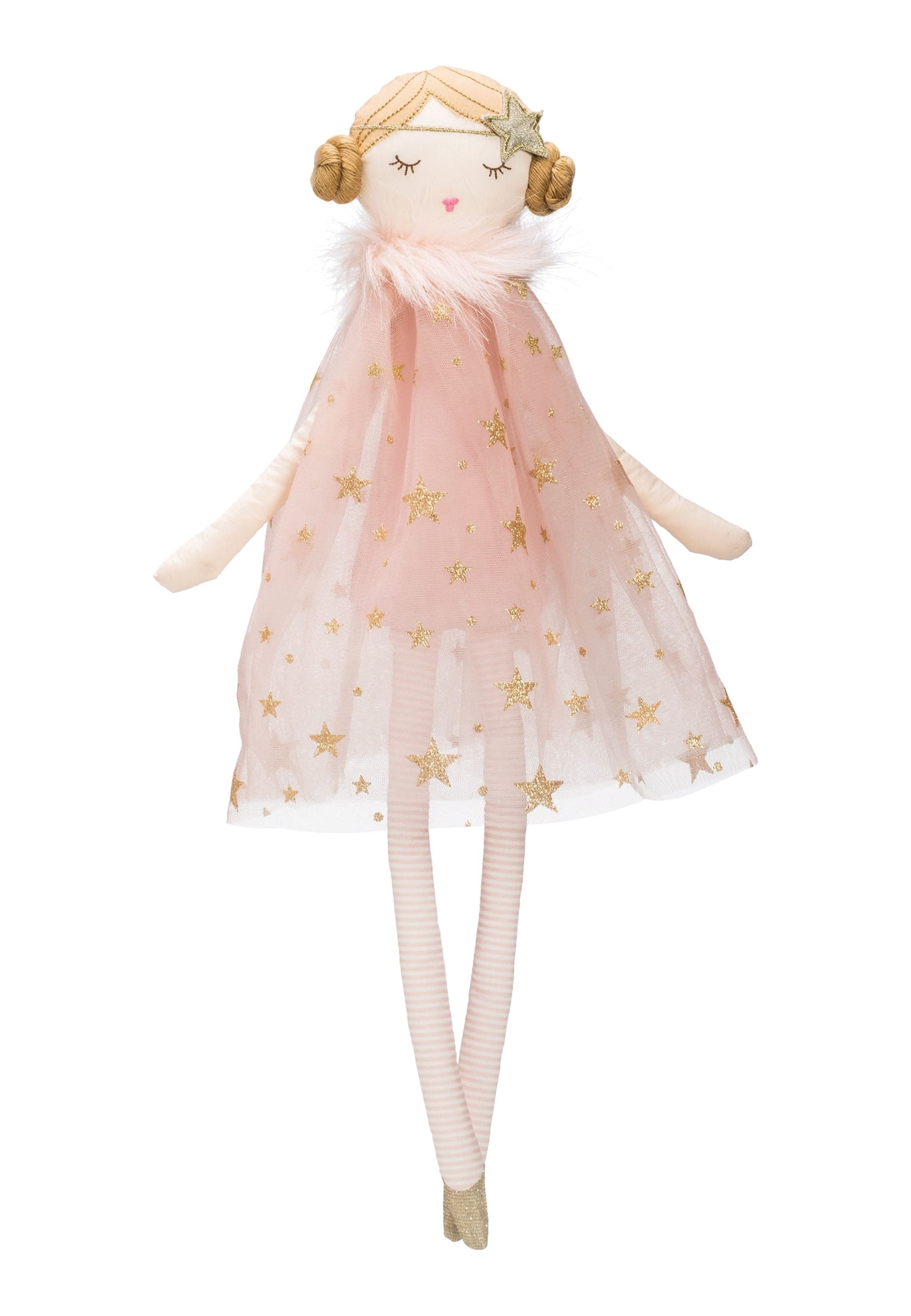 Creative Co-Op Plush Ballerina Doll with Pink & Gold Star Dress