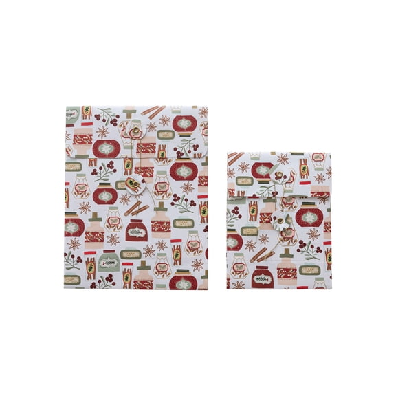 Creative Co-Op Printed Paper Gift Bags with Holiday Patterns, Multicolor, Set of 2