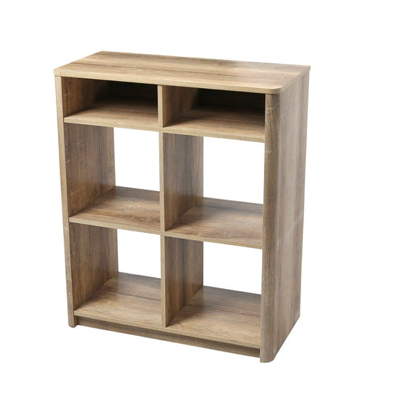 Creative Co-Op Radius Console Table Shelf with 4 Square Cube Storage Compartments, Coastal Oak