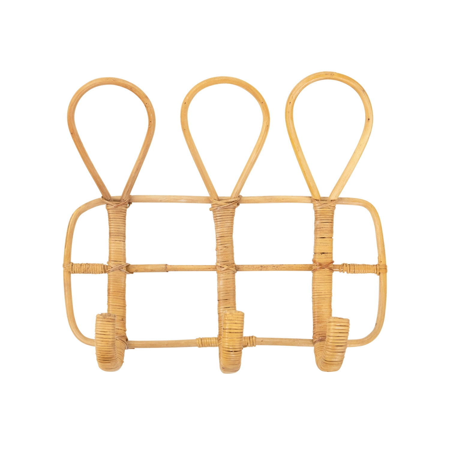 Natural Rattan 3-Hook Wall Rack for Entryway or Bathroom