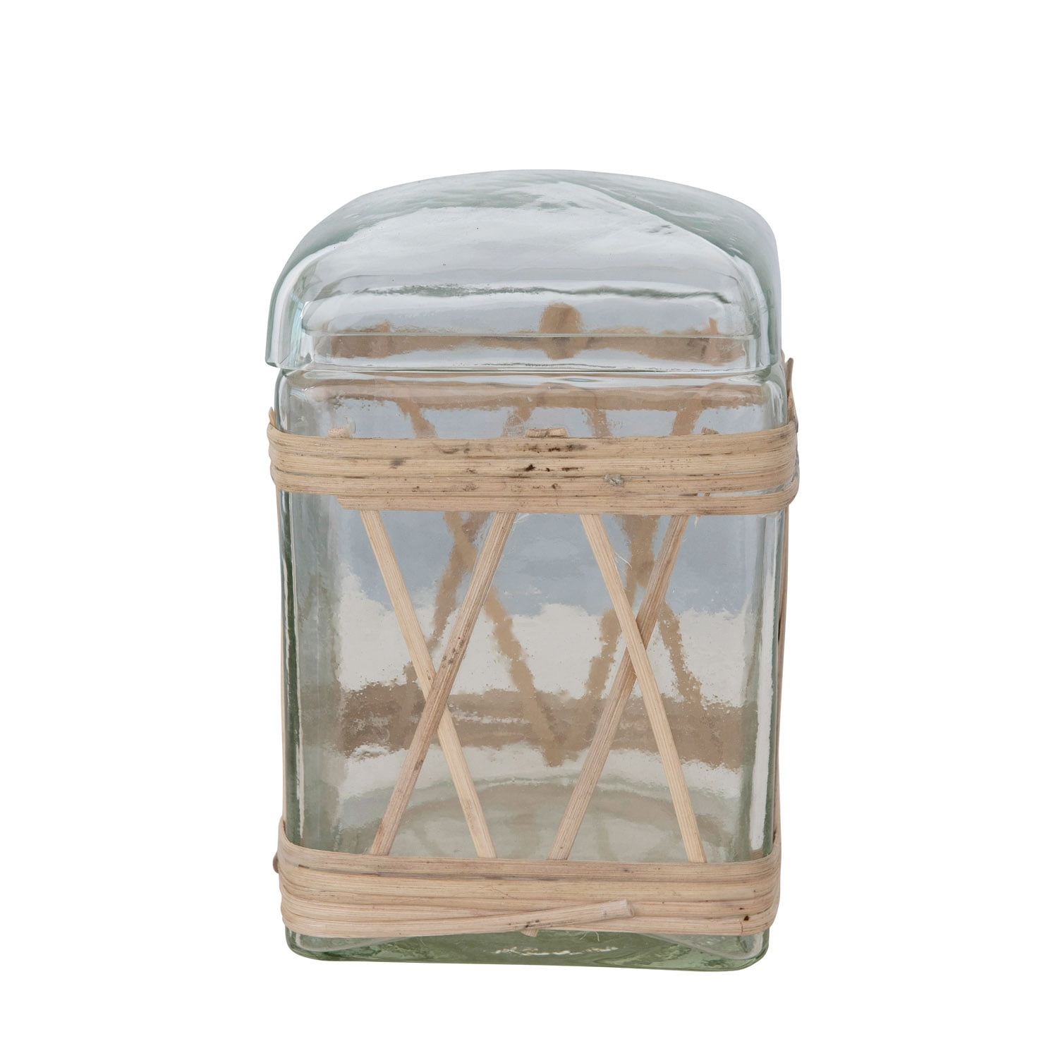 Rattan Wrapped Clear Glass Jar with Lid, 8" Height