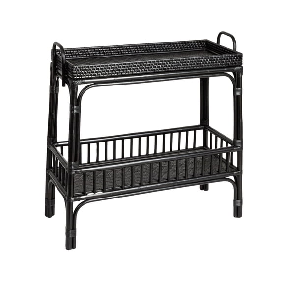Creative Co-Op Rattan and Bamboo Console Table with Shelf, Black