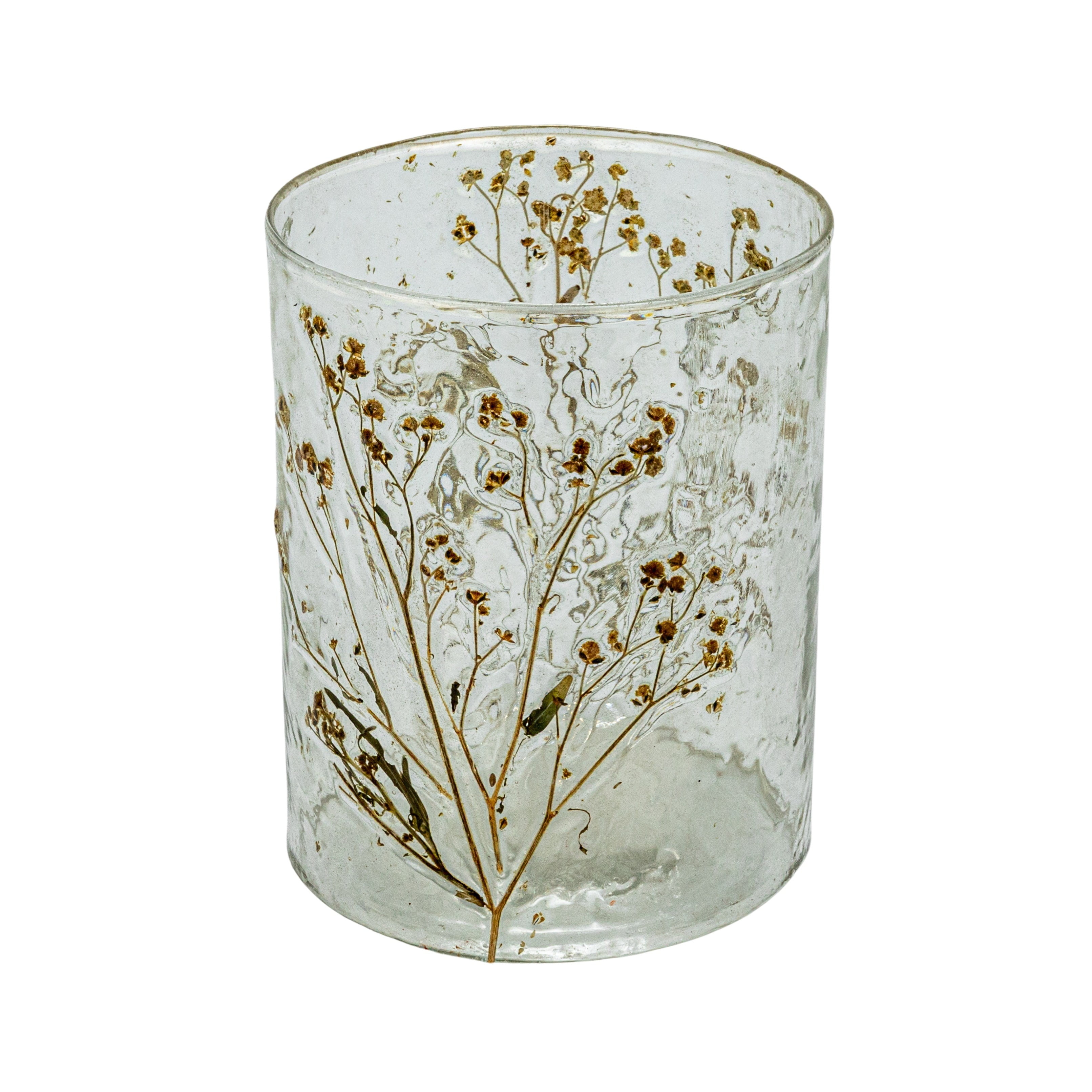 Clear Reclaimed Glass Votive Holder with Natural Botanicals